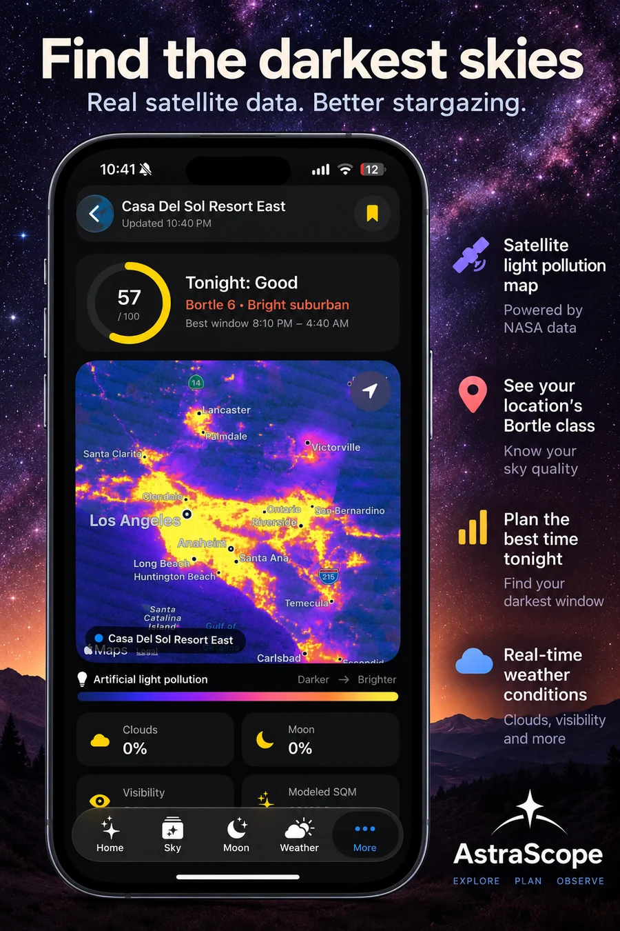 AstraScope dark-sky and light-pollution map
