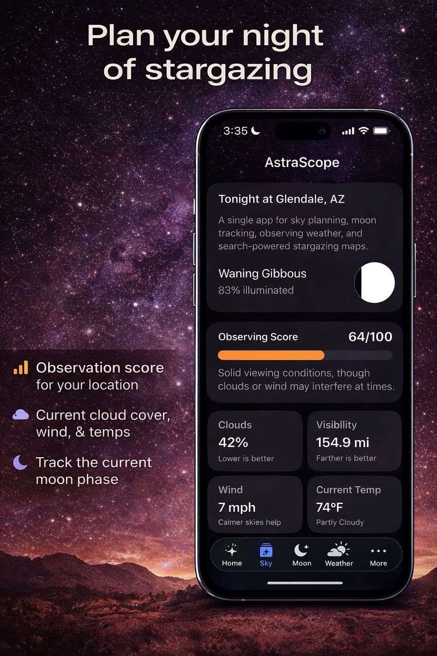 AstraScope Plan your night of stargazing screen