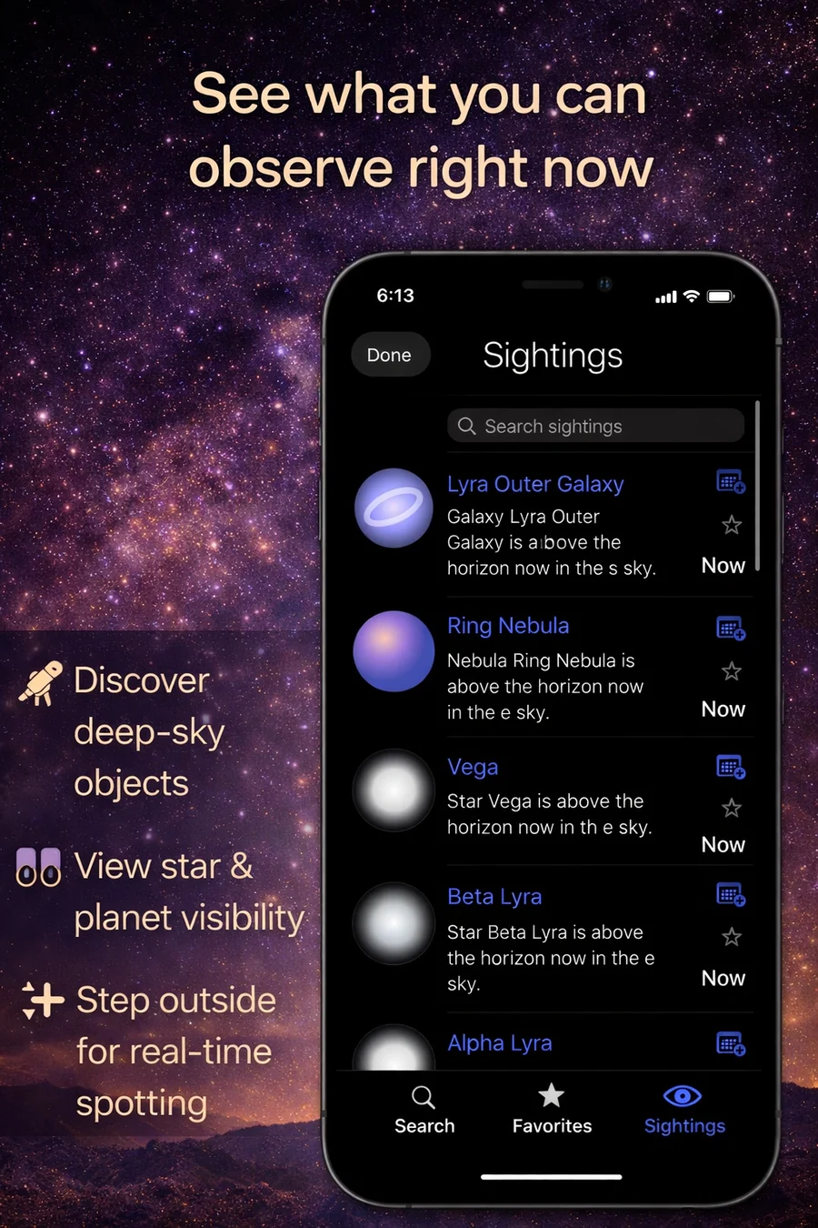 AstraScope current celestial sightings list